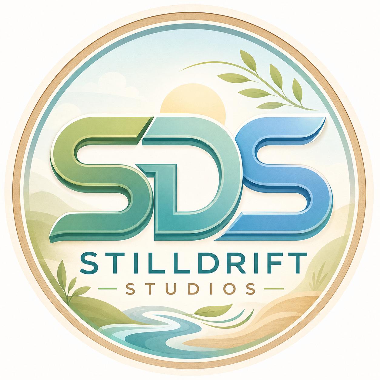 Stilldrift Studios logo: the letters SDS over a calm landscape
